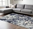 8' X 10' Blue And Ivory Abstract Shag Area Rug
