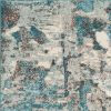 7' X 9' Ivory And Teal Abstract Area Rug