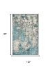 8' X 10' Ivory Teal Machine Woven Abstract Watercolor Indoor Area Rug