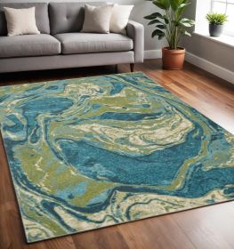 5' X 7' Teal And Beige Abstract Area Rug