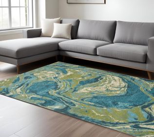 8' X 10' Teal And Beige Abstract Shag Area Rug