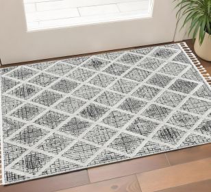 3' X 5' Cream And Charcoal Geometric Area Rug