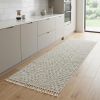 8' Ivory And Gray Geometric Runner Rug With Fringe