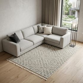 9' X 13' Gray And Ivory Geometric Area Rug With Fringe