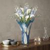 17" Blue And Green Cylinder Crystal Glass Table Vase