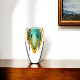 8" Green Abstract Cylinder Murano Glass Table Vase