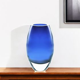 9" Blue Oval Lead Free Crystal Table Vase