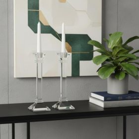 Set of Two Clear Crystal Tabletop Taper Candlesticks