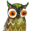 9" Green and White Murano Glass Owl Figurine Tabletop Sculpture