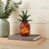 9" Amber And Green Mouth Blown Art Glass Pineapple Sculpture