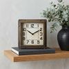 Square  Bronze Toned Metal Desk Table Clock With Traditional Black Numbers And Hands