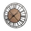 59" Black And Brown Metal and Solid Wood Skeleton Circle Wall Clock