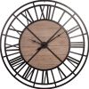 59" Black And Brown Metal and Solid Wood Skeleton Circle Wall Clock