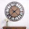 59" Black And Brown Metal and Solid Wood Skeleton Circle Wall Clock