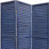 67" Dark Blue Solid Wood Folding Three Panel Screen Room Divider