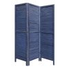 67" Dark Blue Solid Wood Folding Three Panel Screen Room Divider