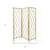 71" Gold Iron Folding Three Panel Screen Room Divider
