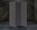 71" Black and White Fabric Folding Three Panel Screen Room Divider