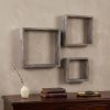Set of Three Smoky Black Wood Square Hanging Dimensional Sculpture