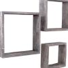Set of Three Smoky Black Wood Square Hanging Dimensional Sculpture