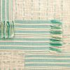 20" Beige And Mint Green Cotton Throw Pillow with Tassels And Texture
