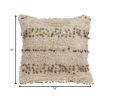 18" Beige And Gold Shaggy Cotton And Sequin Striped Throw Pillow