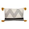 16" X 24" Beige And Black Geometric Cotton Throw Pillow with Tassels