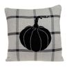 20" Gray And White Pumpkin Plaid Cotton Throw Pillow