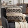 18" Natural Charcoal And Cream Geometric Cotton Blend Throw Pillow