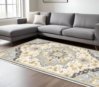 10' X 13' Blue And Ivory Bohemian Rug