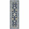 8' Blue And Gold Wool Hand Tufted Runner Rug