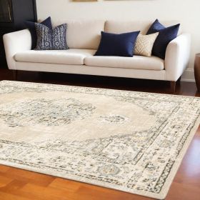 8' X 10' Beige And Ivory Center Jewel Area Rug