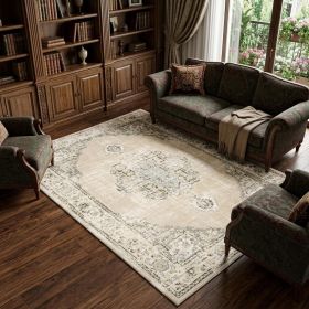 9' X 12' Beige And Ivory Center Jewel Area Rug