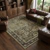 9' X 12' Green And Brown Floral Area Rug