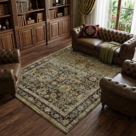 10' X 14' Green And Brown Floral Area Rug
