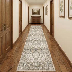 3' X 12' Beige And Ivory Medallion Runner Rug