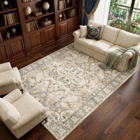 7' X 9' Beige And Ivory Medallion Area Rug
