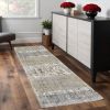2' X 8' Grey And Ivory Abstract Lines Runner Rug