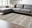 7' X 9' Grey And Ivory Abstract Lines Area Rug