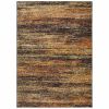 7' X 10' Gold Slate Blue And Orange Abstract Distressed Area Rug