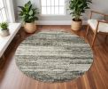 7' Round Ash And Slate Abstract Area Rug