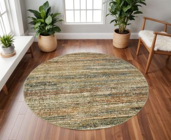 7' Blue And Ivory Round Rug