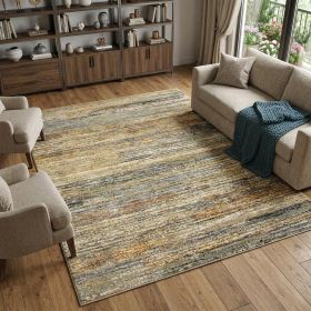 9' X 12' Gold And Green Abstract Area Rug
