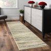 8' Ivory Sage Abtract Lines Indoor Runner Rug