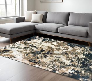 6' X 9' Ivory And Navy Blue Abstract Area Rug
