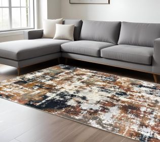 8' X 11' Ivory And Gray Abstract Area Rug