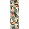 8' Blue Green And Beige Abstract Geometric Runner Rug