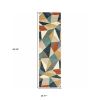 8' Blue Green And Beige Abstract Geometric Runner Rug