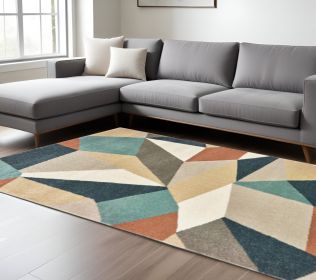 10' X 13' Blue Green And Beige Abstract Geometric Area Rug