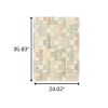 2' X 3' Ivory Blue And Red Geometric Area Rug